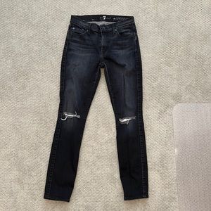 7 for all mankind black skinny high rise jeans with distressed knees